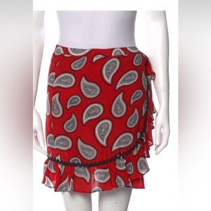 Dodo Bar Or Milo Red Paisley Silk Wrap Mini Skirt, Size US6/IT42